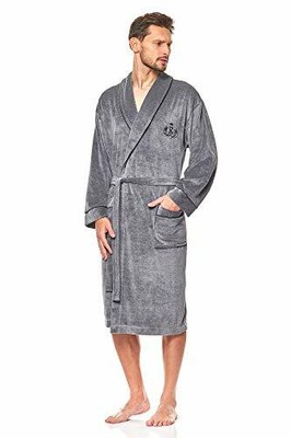 L&L - 9106 Schlafrock für Männer, weicher Bademantel (XL|Dark Melange)