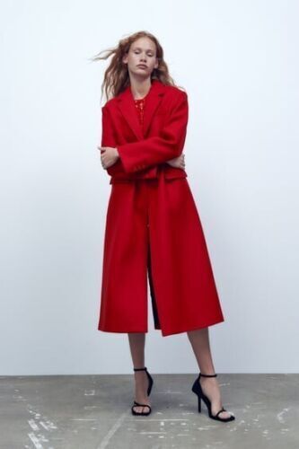 Pre-owned Zara Women Manteco Wool Blend Fitted Wool Blend Long Coat Red 8641/744