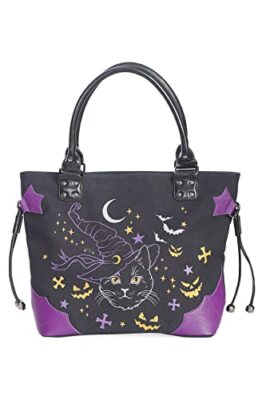 Lost Queen Women s Halloween Handbag Black Cat Witch Spell On Me Shoulder Bag