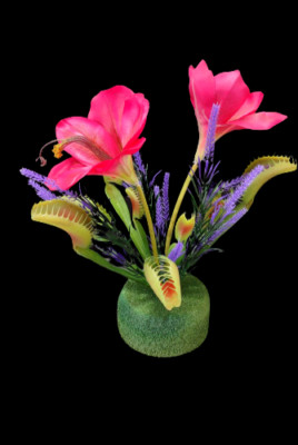 Artificial Venus Fly Trap with blooms. Carnivorous Plants Silk Flowers