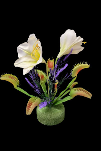 Artificial Venus Fly Trap with blooms. Carnivorous Plants Silk Flowers