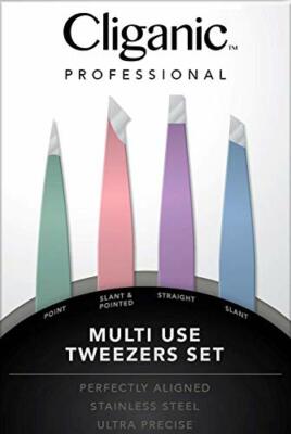 4-Piece Professional Tweezers Set with Case | Stainless Steel | Best Precision
