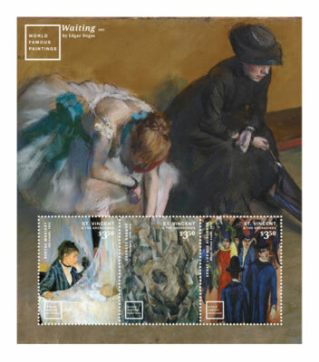 St. Vincent 2014 - Famous Paintings, Waiting, Degas - Sheet of 3 Stamps - MNH