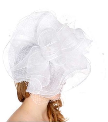 Derby Church Cocktail Wedding Fascinator w/Netting Hat N31, White