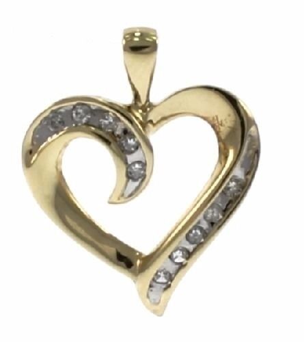 Genuine Diamond Heart Pendant In 10 Kt Yellow Gold