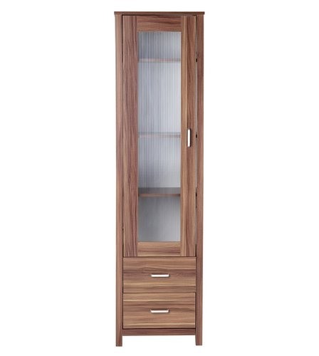Ex Display Walnut Effect Tall Thin Display Cabinet Unit 1 Door 2
