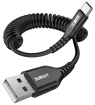 SUNGUY Coiled USB C Cable 3FT-4FT Retractable USB-C Cable for Car USB to USB ...