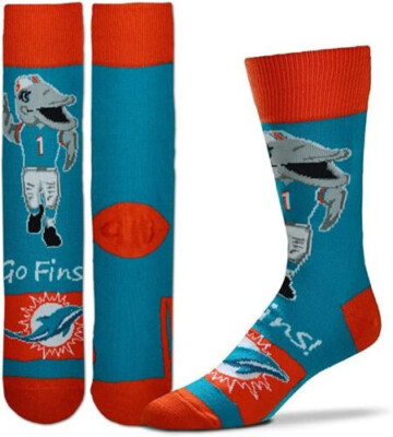 NFL Miami Dolphins Fins Mens Dress Crew Socks Large Fits Most Team Colors Teal