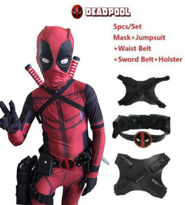 Adults/Kids Deadpool Cosplay Costume 5PCS Jumpsuit Bodysuits with Accessories