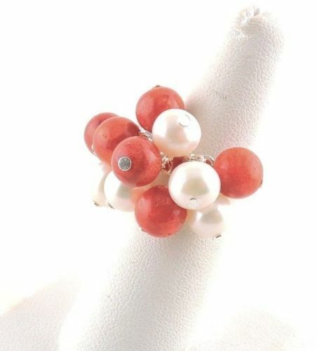 Jadite Cluster Ring Bubble Ring 925 Sterling Silver Plated Copper Wire Size Q Mixed Coloured Fresh Water Pearls