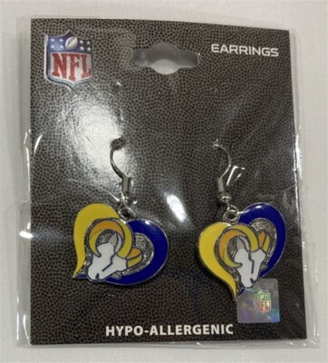 Los Angeles RAMS Swirl Heart Dangle Earrings (Royal Blue & Yellow Logo)