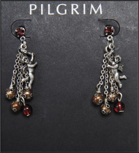 NEW PILGRIM DENMARK GOLD PLATED EARRINGS RED CRYSTALS DROP DANGLE CHAIN HANDMADE