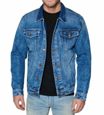 Men s Red Label Premium Faded Denim Cotton Jean Button Up Slim Fit Jacket