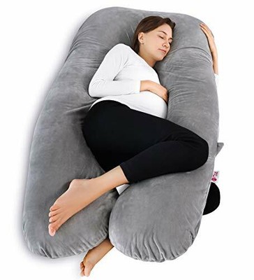 Meiz U Shaped Pregnancy Body Pillow with Zipper Removable Cover 55 Inch Grey