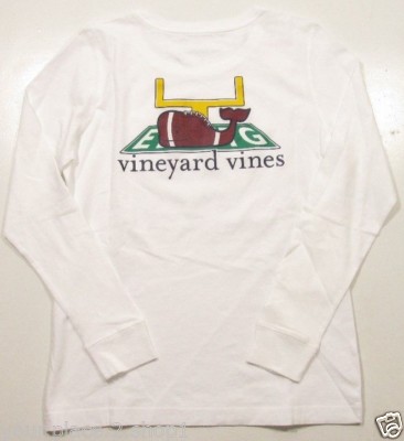 Vineyard Vines Women's L/S White Cap Touchdown Football Whale Pocket T-Shirt