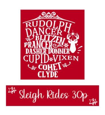 Dolls House Sleigh Ride & Reindeer Name Signs Christmas Holiday Festive Prints