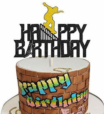 KAPOKKU Glitter Happy Birthday Skateboard Cake Topper for Extreme Skateboard ...
