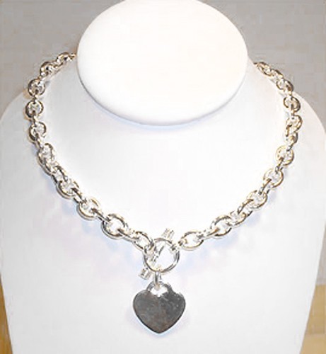 Pre-owned Thesilvernet Heart Charm Toggle Link Silver 18" Necklace + 7.5 " Bracelet Set (69 Grams)