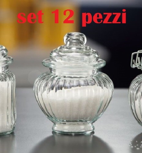 Set 12 Barattolo In Vetro Cn Coperchio Porta Confetti Bomboniera 10,5x12,5cm dfh