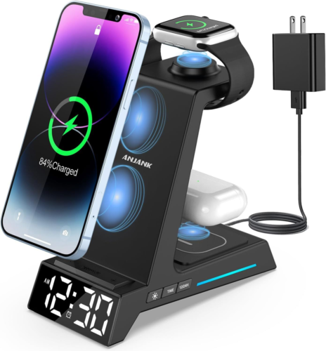 Wireless Charging Station - 4 in 1 Charger with Alarm Clock,