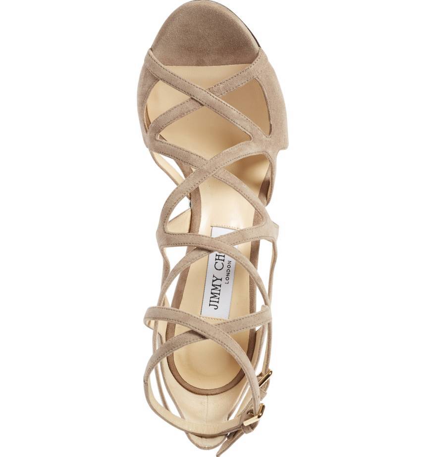 Pre-owned Jimmy Choo Dillan Block Strappy Cage Block Heel Sandal Shoe Light Mocha 38 - 7.5