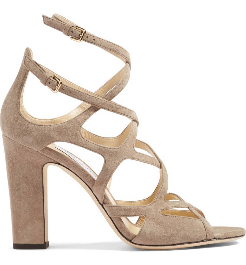 Pre-owned Jimmy Choo Dillan Block Strappy Cage Block Heel Sandal Shoe Light Mocha 38 - 7.5