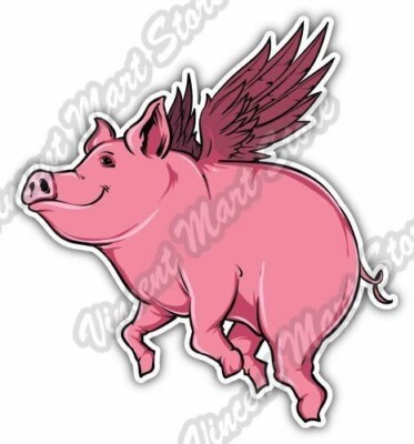 Flying Pig Butcher Meat Pork Bacon Boar Hog Car Bumper Vinyl Sticker Decal 4.6''