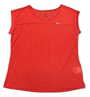 Nike Women's Breathe Short-Sleeve Running Top Red Orange Sz Small 872074-696