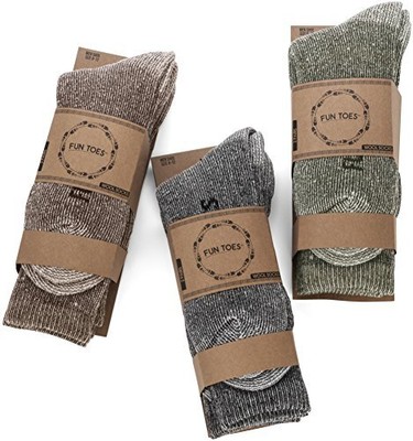 FUN TOES Men's Hiking Crew Merino Wool Socks 6 Pairs Lightweight Reinforced S...