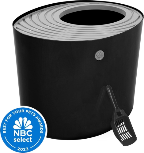 IRIS Top Entry Cat Litter Box, Black/Light Gray Large, Black