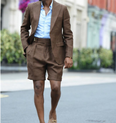 Brown Men Summer Beach Suit Casual Short Pants Business Groom Tuxedo Suit Custom