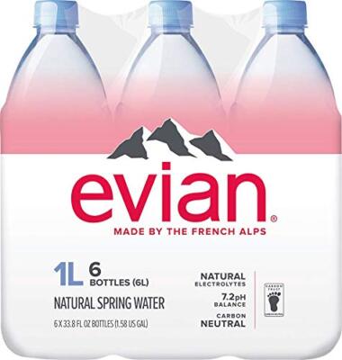 evian Natural Spring Water 1 Liter Pack of 6 Naturally Filtered Spring Water