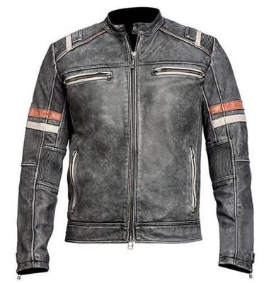 

Мужская винтажная мотоциклетная кожаная куртка Racer Biker Retro Moto с потертостями, Черный