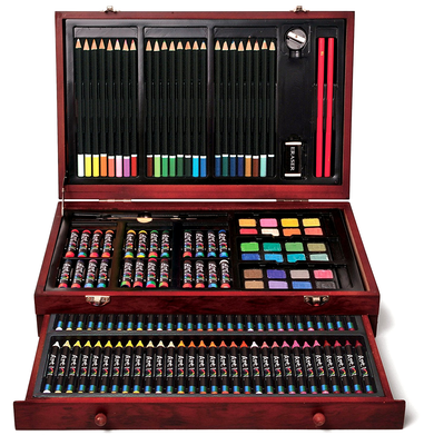 Wood Art Set Drawing Pencils Sketching Colouring Painting Draw Kit 142 Pieces 