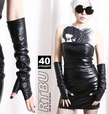 40cm (15.75") Fingerless Genuine Leather Gothic emo Punk Elbow Arm Warmer Gloves