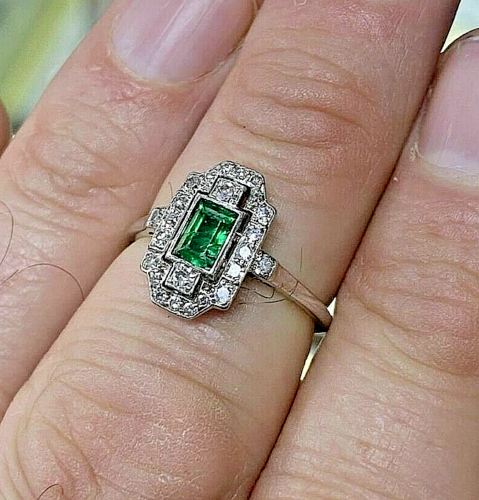Art Deco Style 2Ct Lab Created Emerald Engagement Wedding 14K White Gold FN Ring