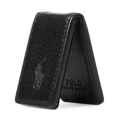 Polo Ralph Lauren Men s Leather Magnetic Money Clip Wallet Black NWT Horse Logo
