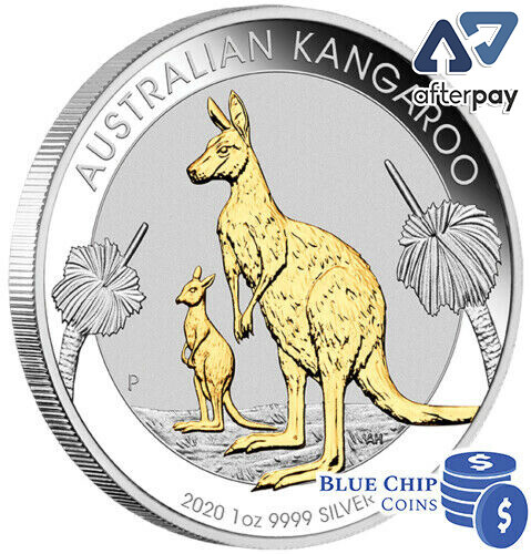 2020 $1 Perth Mint Australian Kangaroo 1oz Silver Gilded Coin