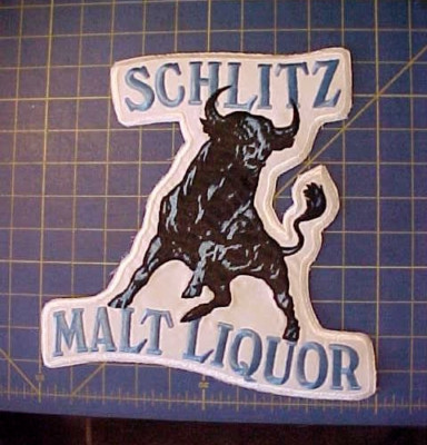 NEW LARGE SCHLITZ MALT LIQUOR BULL EMBROIDERED PATCH! 10'' wide x 10.25'' tall