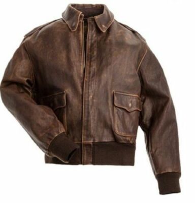 Aviator A-2 Real Cowhide Distressed Leather Bomber Flight Vintage Brown Jacket