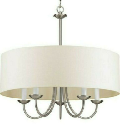 Progress Lighting 5-Light Brushed Nickel Chandelier w/ Beige Linen Shade