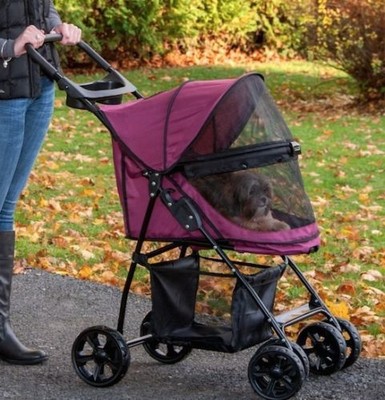 Pet Stroller Dogs Cats Small Foldable Carriers Purple Zipperless Animal Jogger