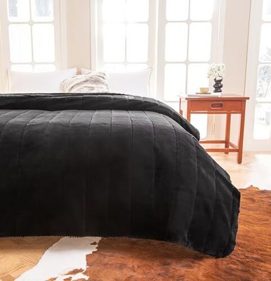 Faux Rabbit Fur Throw Blanket 50x70 Inch Soft Cozy Blanket for Sofa and BedBlack
