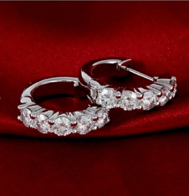 1.70Ct Round Lab-Created Moissanite Beauty Hoop Earrings 14K White Gold Plated