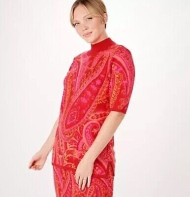 Isaac Mizrahi Live! Mockneck Jacquard Sweater Wine Paisley L New