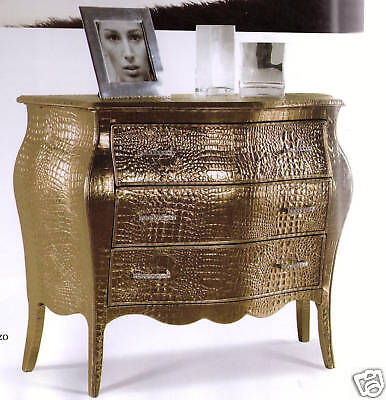 COMO' BOMBATO 3 CASSETTI RIVESTITO IN VERA PELLE BRONZO