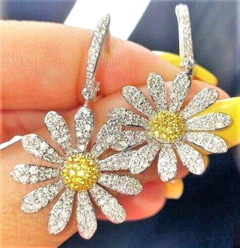 Sparkling DAISY Yellow FLOWER Yellow Rhinestone Betsey Johnson Dangle Earrings