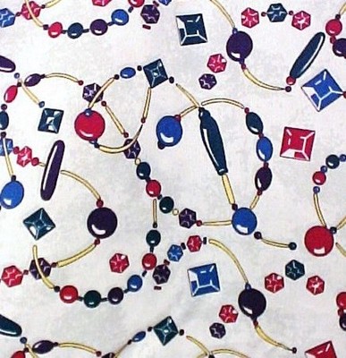 Print Scrub Top M V Neck Gems Jewels Beads Necklace Cotton Blend 2 Pockets New