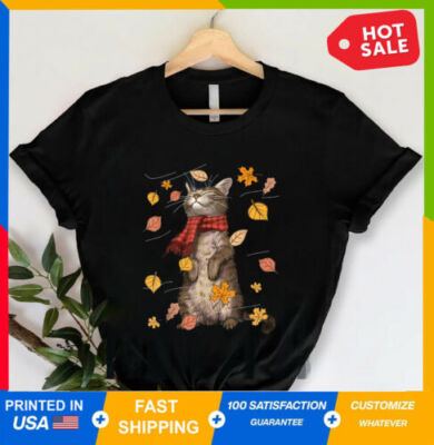Fall Cat with Leaves Shirt, Cat Cute, Autumn Shirt, Gift For Lover Cats Shirt