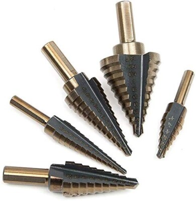 HSS 6PCS Titanium Step Drill Bit Set W Automatic Center Punch High Speed Steel